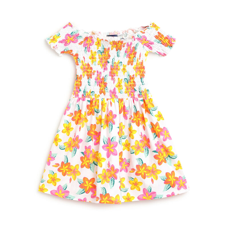 Girls Pink and Yellow Floral Printed Dress image number 0
